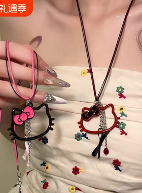 kitty猫甜酷风长款锁骨链黑色