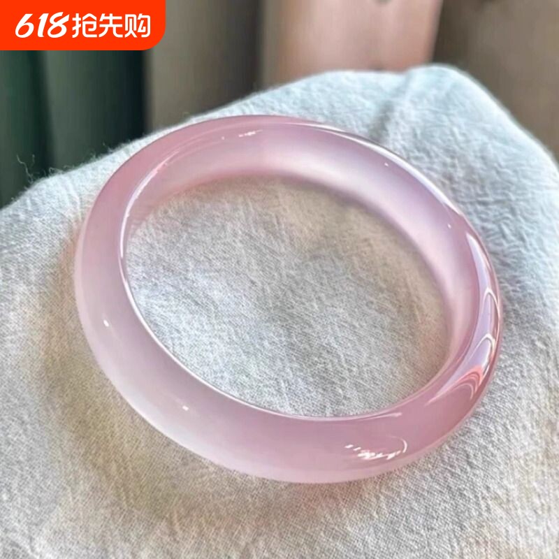 天然高冰玛玛瑙冰种紫粉玉髓手镯细腻水润色泽鲜亮芙蓉粉少女玉镯