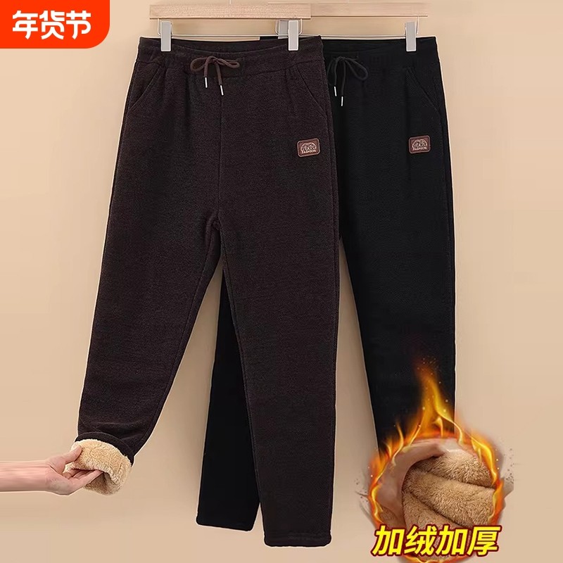 中年妈妈加绒加厚宽松棉裤女款冬季东北保暖裤中老年奶奶外穿裤子