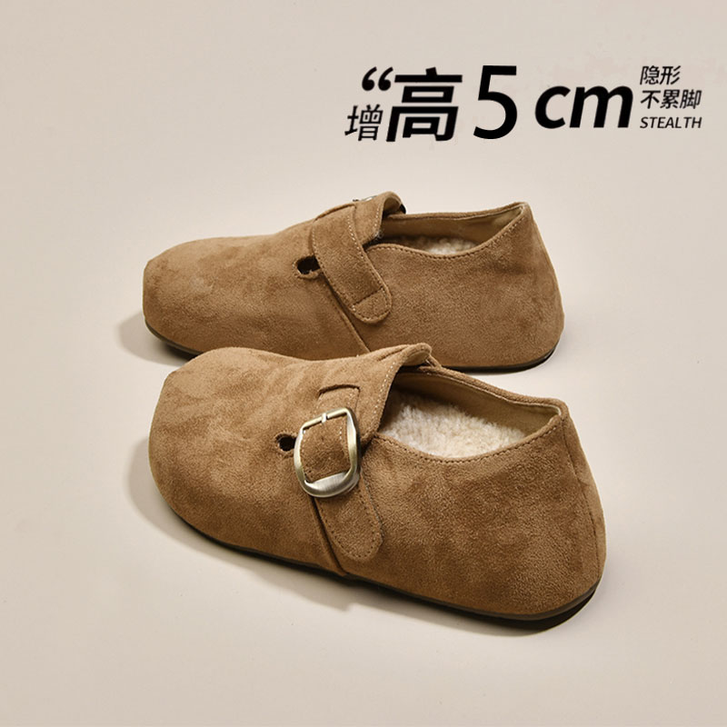 厚底内增高加绒勃肯鞋女2025冬季新款一脚蹬棉鞋子雪地靴毛绒平底