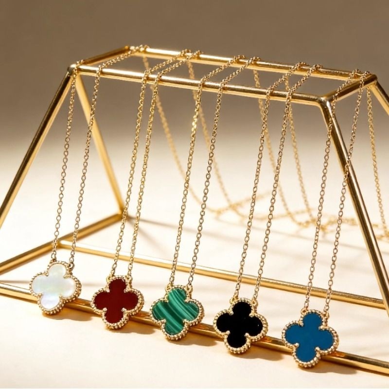 Gin.SHOMEL四叶草项链女轻奢小众玛瑙贝母锁骨链礼物纯银黄