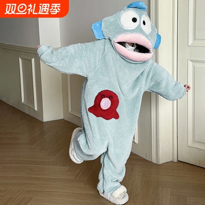 儿童男女孩可爱丑鱼搞怪连体睡衣