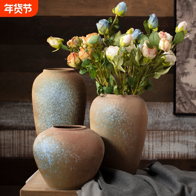 景德镇粗陶陶瓷花瓶摆件可水培复古新中式客厅家居装饰插干花