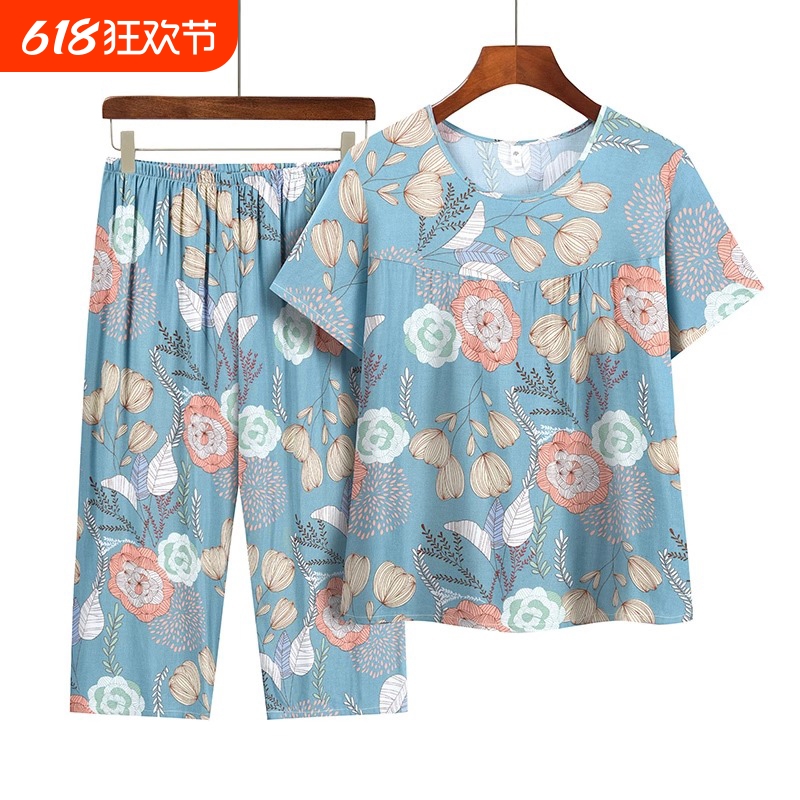 中年妈妈夏季套装女奶奶装睡衣中老年人夏装2025新款棉绸老人女装