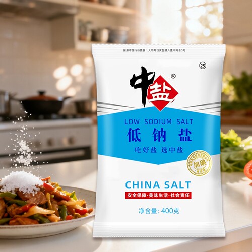 中盐低钠盐家用日常烹饪加碘食用盐调味品炒菜煮饭家庭调味品400g