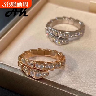 蛇形戒指女莫桑钻蛇骨指环食指精工求婚戒时尚首饰新款潮黄金