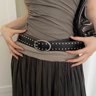 显瘦腰带女 黑色铆钉腰带2025新款 休闲百搭复古装 饰设计感时尚 美式