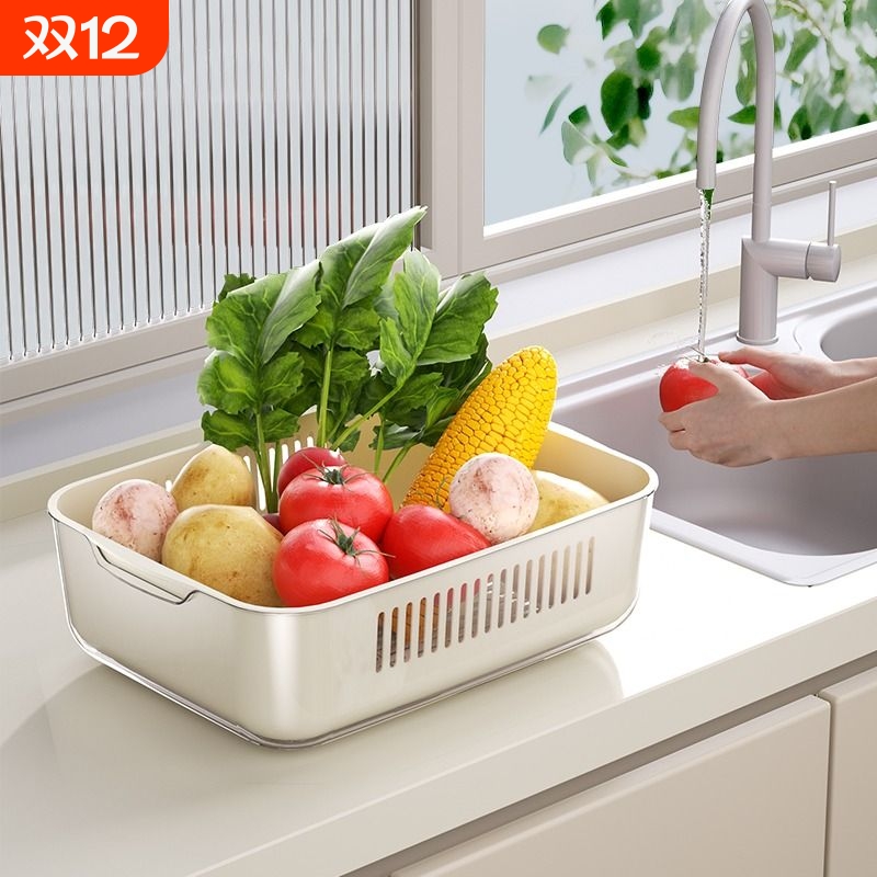 沥水篮洗菜盆厨房家用客厅洗水果盘滤水篮洗菜篮子沥水盆收纳双层