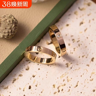 溪御戒指男女18K玫瑰金简约时尚不掉色钉子情侣对戒钛钢刻字三钻