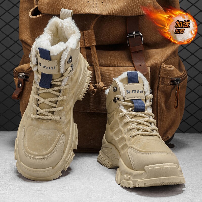 雪地靴男鞋冬季加绒保暖东北棉鞋皮毛一体防水防滑高帮工装马丁靴