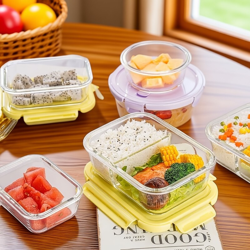 玻璃饭盒微波炉可加热饭盒带盖上班族玻璃保鲜盒大容量水果便当盒