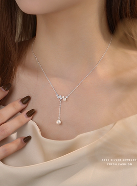 s925纯银长款流苏圆珠项链