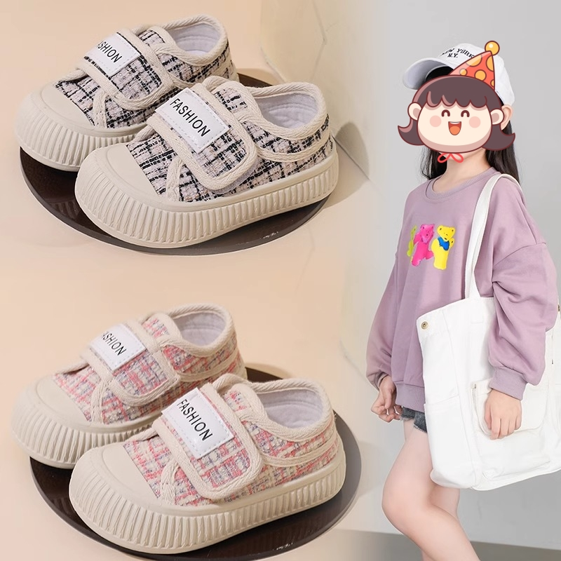 儿童帆布鞋2025春秋新款女童幼儿园室内鞋女孩宝宝鞋子防滑魔术贴