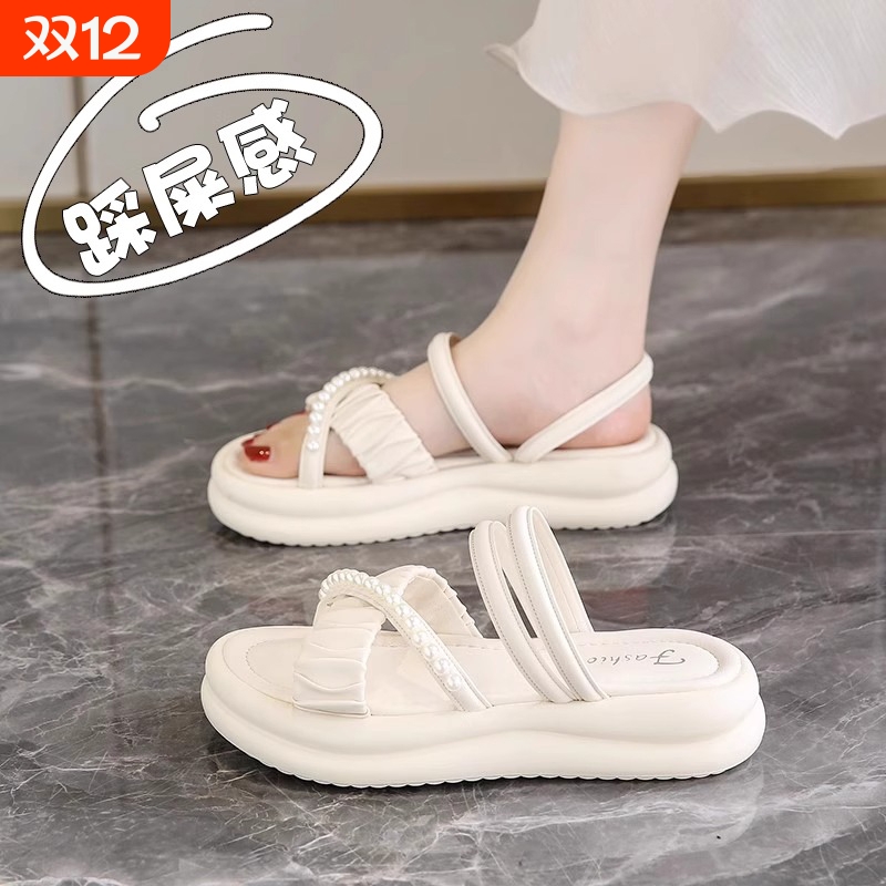 配裙子仙女风踩屎感凉拖鞋女2025新款夏外穿香港真皮精致显瘦凉鞋