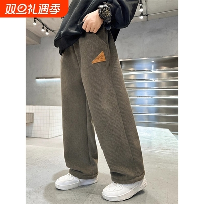 男童灯芯绒裤子加绒秋冬款2025新款加厚冬季长裤中大儿童休闲男孩