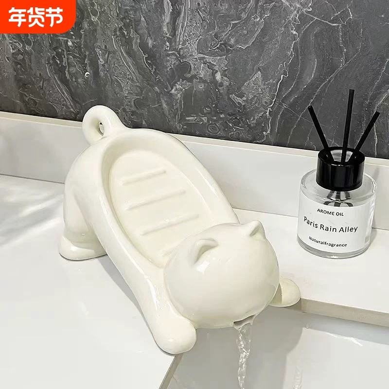 卡通猫咪仿陶瓷塑料肥皂盒创意可爱浴室香皂盒置物架洗手台沥水,家庭/个人清洁工具,皂盒,淘宝优惠券,粉丝福利购,淘宝优惠卷