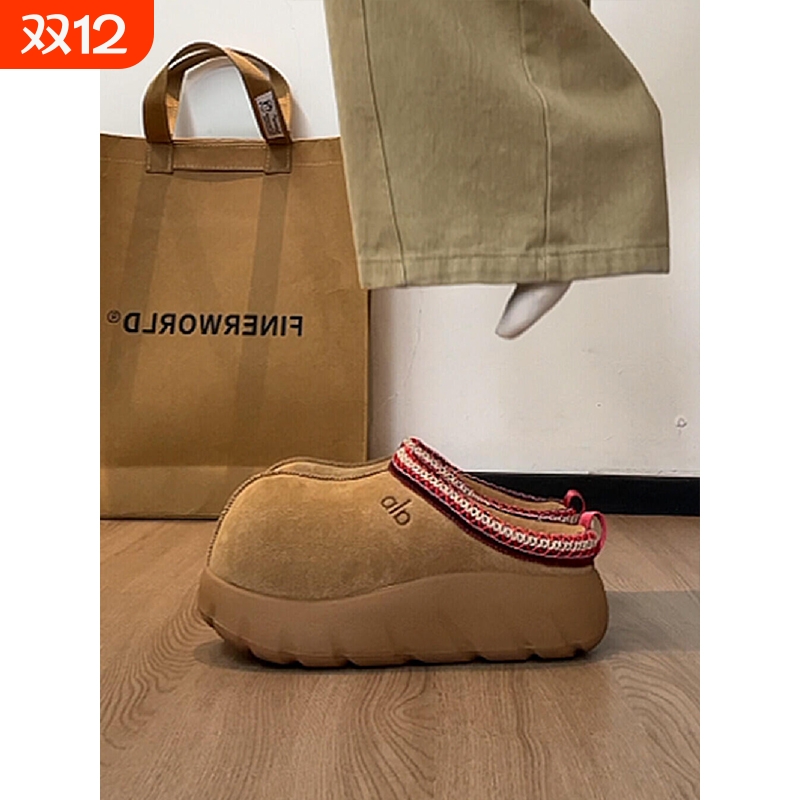 卡皮巴拉真皮包头厚底雪地靴女2025冬季新款加绒加厚防滑保暖拖鞋