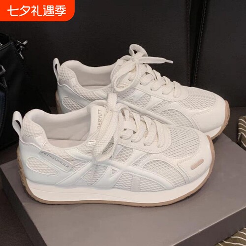 回力女鞋厚底红色德训鞋阿甘小白鞋女网面透气夏新款休闲鞋老爹鞋