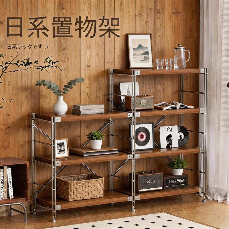 日式客厅置物架厨房微波炉储物架家用架子落地光轴书架多层衣柜