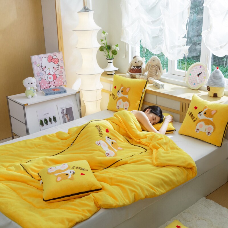 冬季加厚抱枕被子两用牛奶绒毯子靠垫枕头被可折叠汽车办公午休被