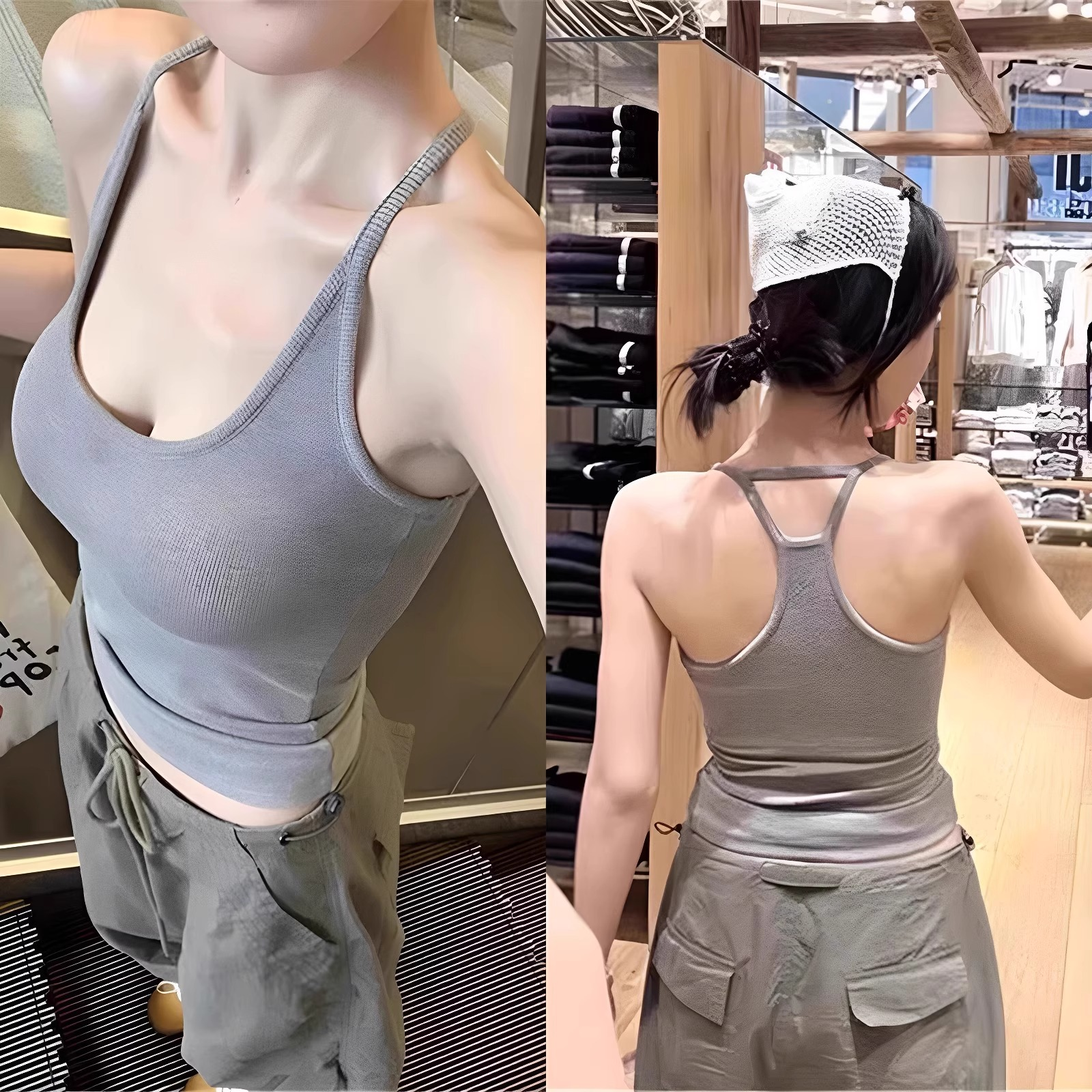 夏季内搭挂脖吊带女辣妹露背运动背心百搭显瘦外穿美背藏青色上衣