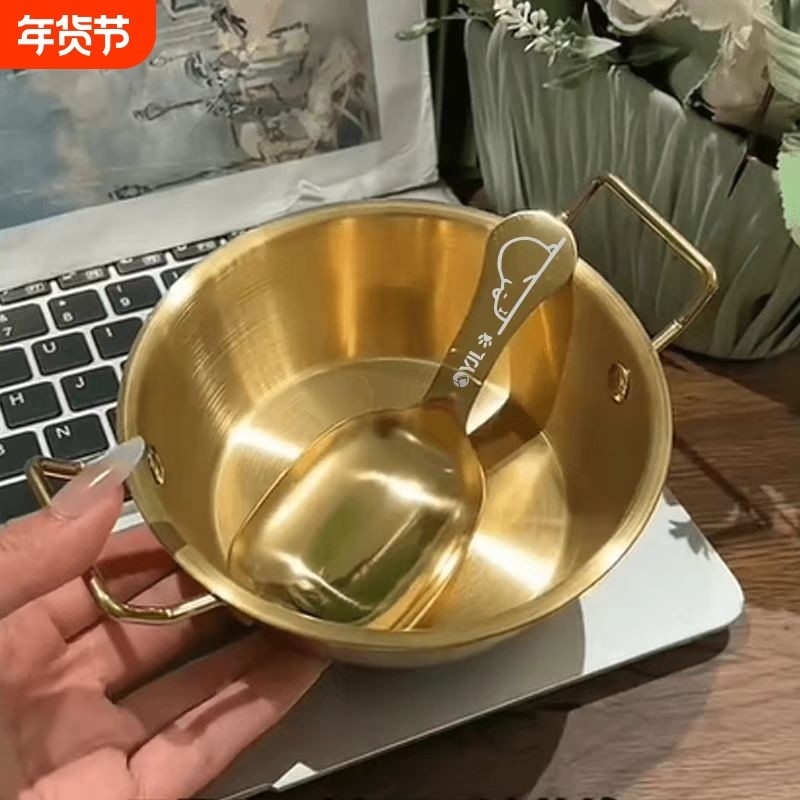 304不锈钢金色双耳碗超萌可爱金色+卡皮巴拉罐罐勺子家用沙拉碗,餐饮具,碗,淘宝优惠券,粉丝福利购,淘宝优惠卷