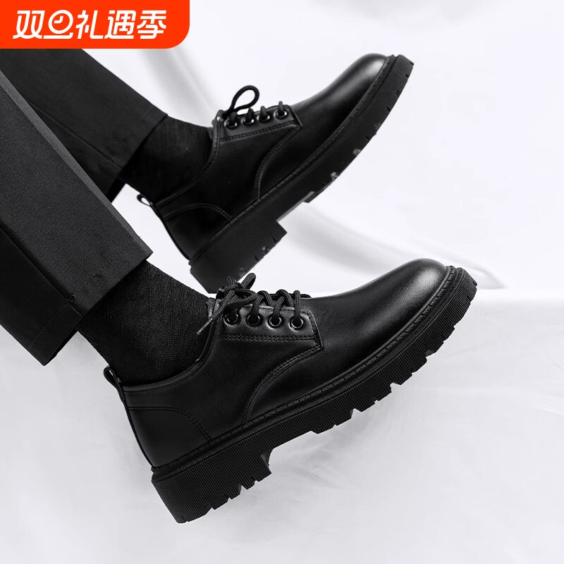 昌祥回力西装皮鞋男款春季英伦风商务正装学生增高休闲黑色大头鞋