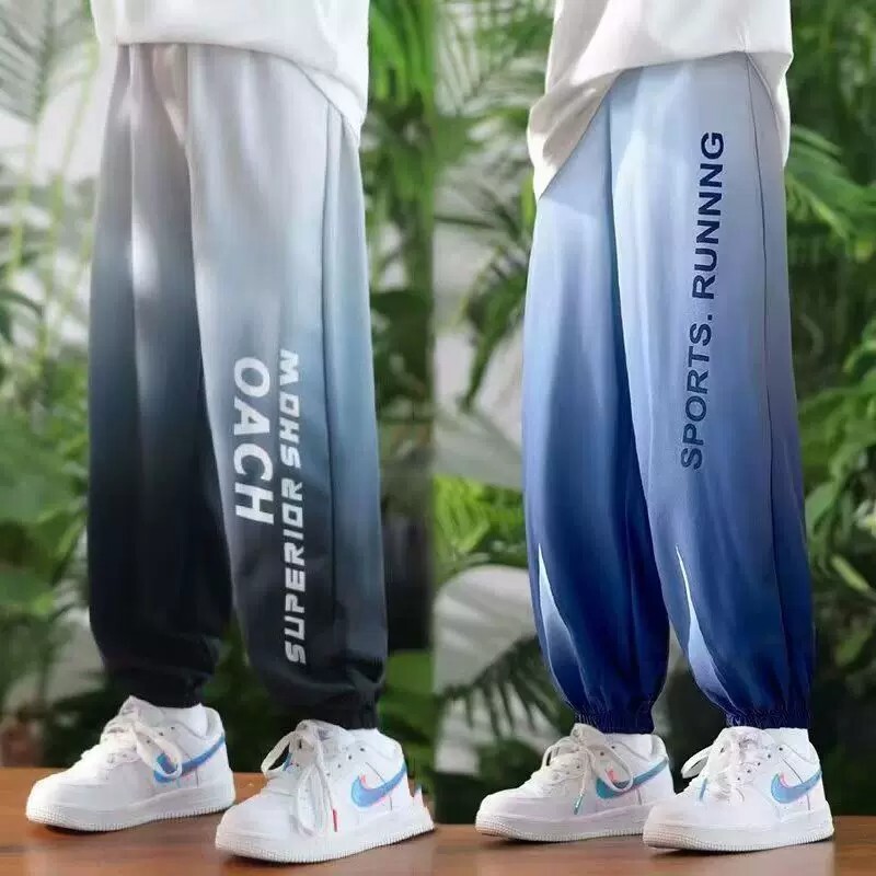 男童速干裤夏季薄款女童冰丝防蚊裤中大童儿童夏装宽松渐变色裤子图片