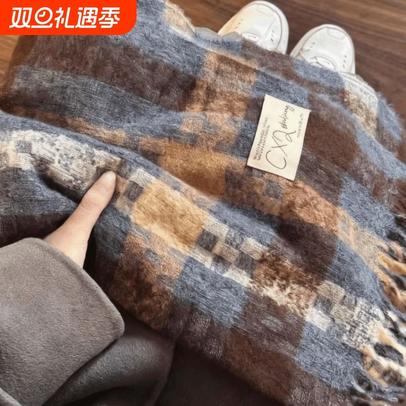 围巾女秋冬季高级氛围感2025新款加厚格子韩系保暖围脖男冬天礼物