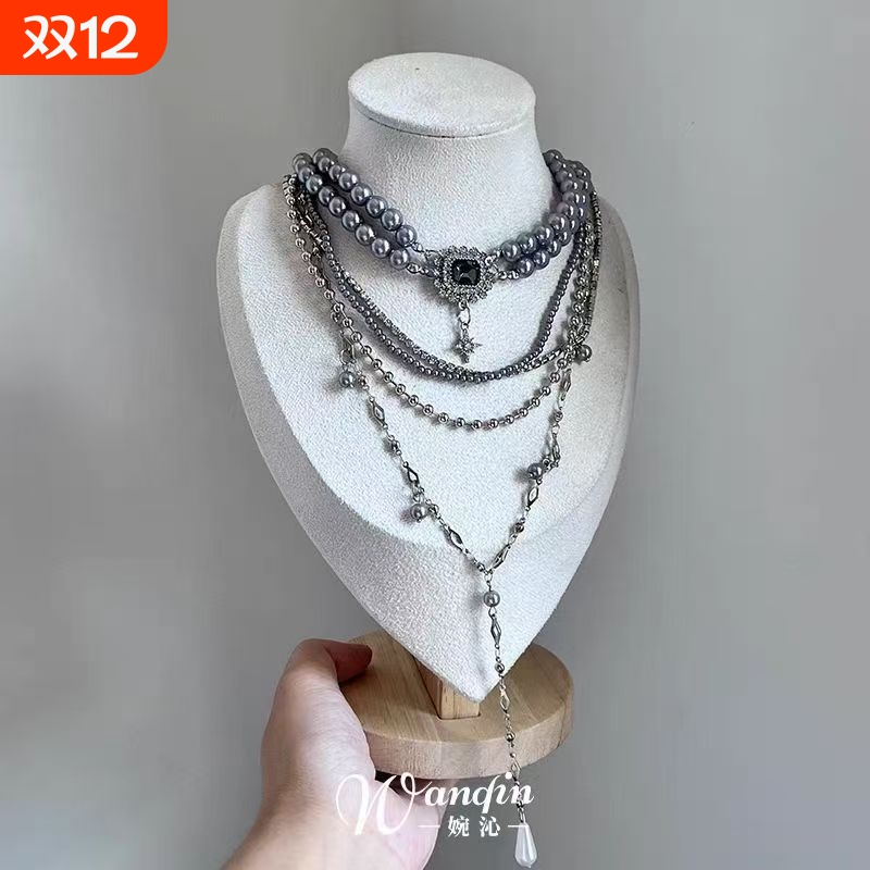 「雾中缪斯」复古珍珠流苏项链法式重工高级感多层叠戴锁骨链甜酷