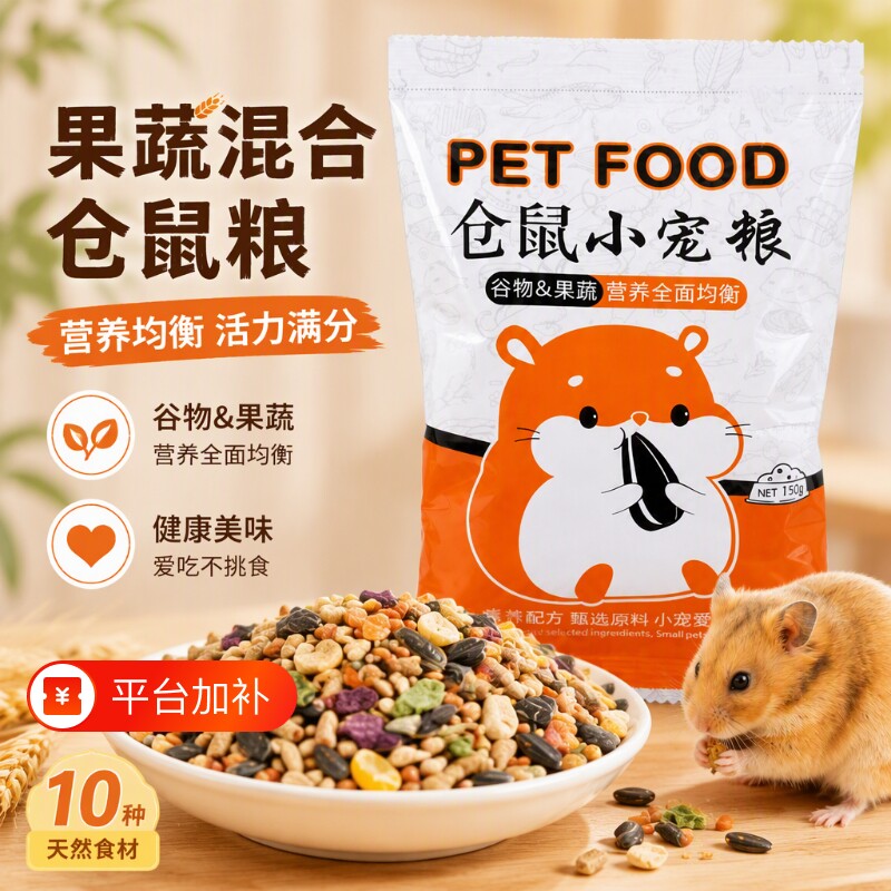 果蔬混合仓鼠粮食小包高蛋白营养主粮面包虫干零食金丝熊小宠饲料
