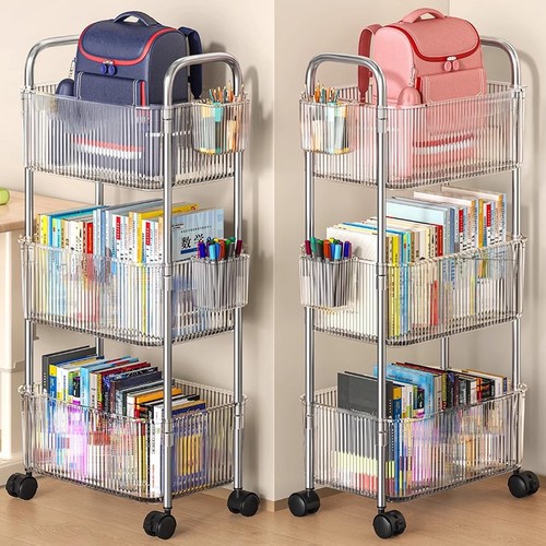 亚克力书包零食置物架多层收纳架落地移动小推车放书本桌下柜客厅