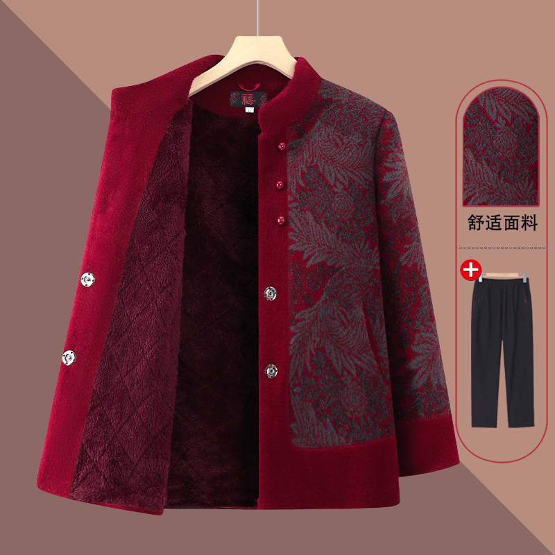老年人冬装女毛呢外套奶奶70岁80棉袄加绒加厚老人妈妈国风中长款