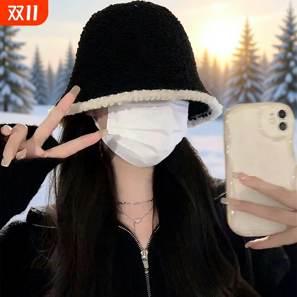 网红同款渔夫帽盆帽女士秋冬季保暖圆顶水桶帽舒适有型韩版潮帽子