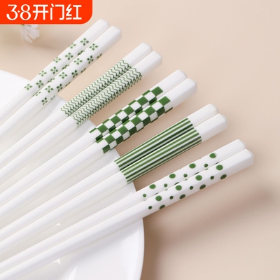 【青枝绿叶】陶瓷筷子赫本风绿耐高温易清洗不易滋生细菌5双装