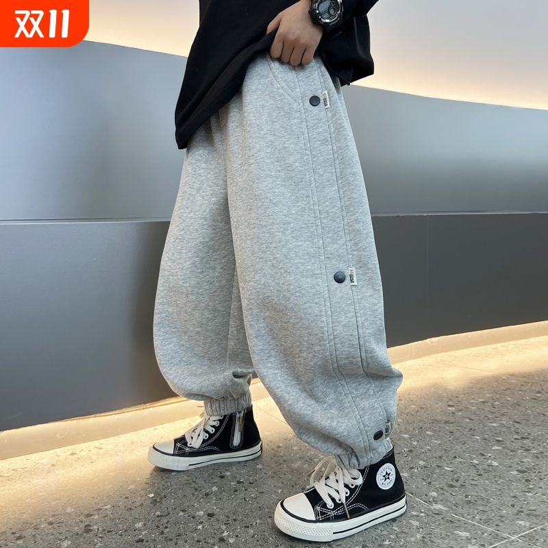 男童裤子2025新款秋装秋冬款加绒运动裤秋季卫裤潮黑色休闲灰色