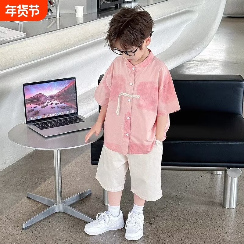 儿童装男童夏装新中式套装2025新款帅气男孩宝国风短袖衣服潮薄款