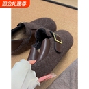 内增高5cm两穿毛呢勃肯鞋女冬季新款百搭加绒保暖一脚蹬厚底棉鞋