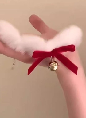 2026新款圣诞节毛绒choker蝴蝶结铃铛项链女秋冬高级感颈链锁骨链