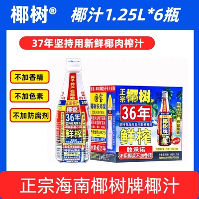 海南正宗椰树牌椰汁饮料天然植物蛋白饮料椰子汁 1.25L*6瓶/箱