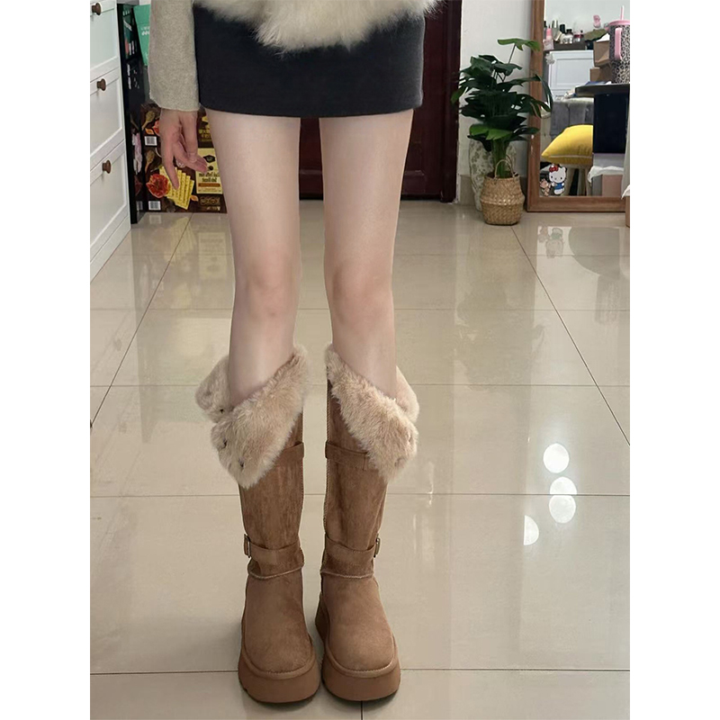 厚底加绒雪地靴女款2025新款冬季防水防滑加厚保暖棉鞋高筒长筒靴