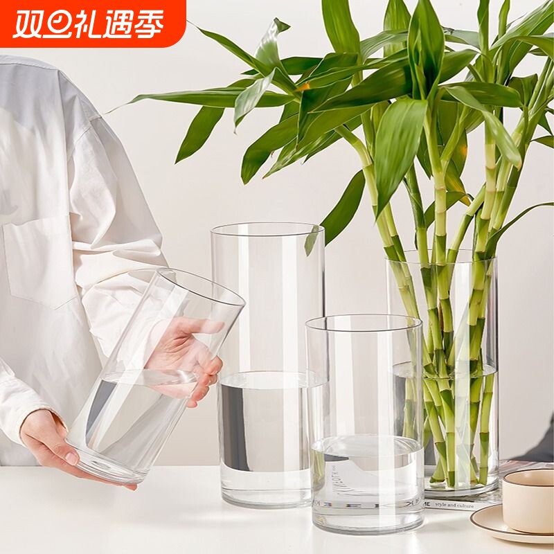花瓶高级感透明亚克力水养插花客厅马醉木水培富贵竹直筒耐防摔
