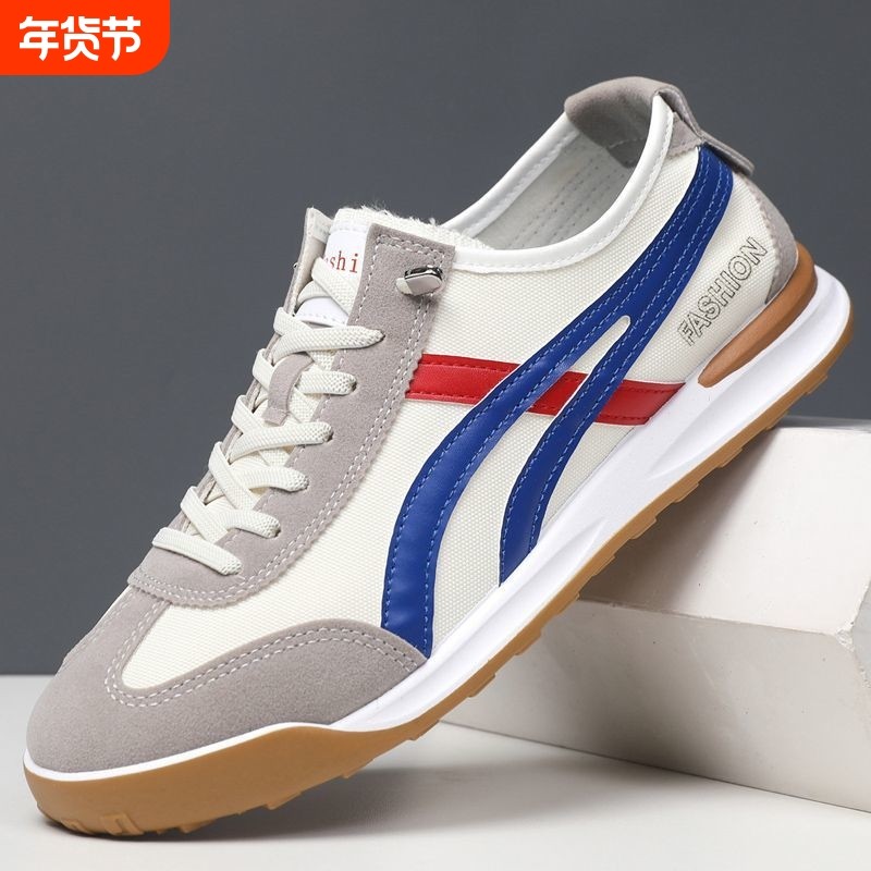 新款2025春夏季男鞋板鞋时尚舒适布面透气运动休闲阿甘鞋轻便平底