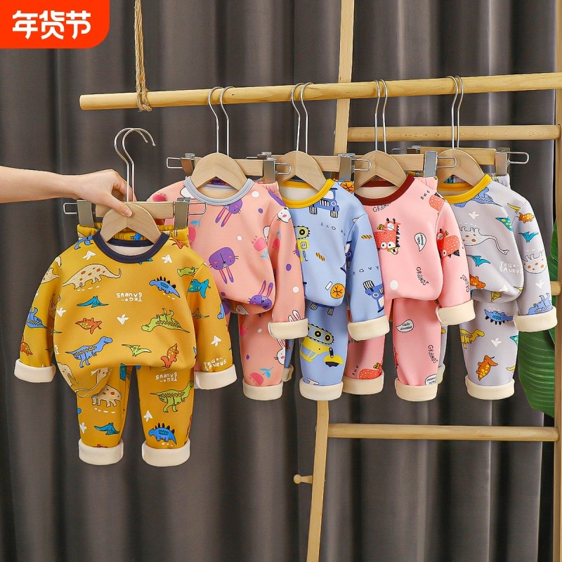 儿童加绒内衣套装秋冬新款加厚保暖秋衣秋裤中小男女打底家居套装