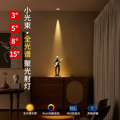 一束聚光射灯小角度光束角3度5度8度嵌入式玄关防眩天花灯开孔