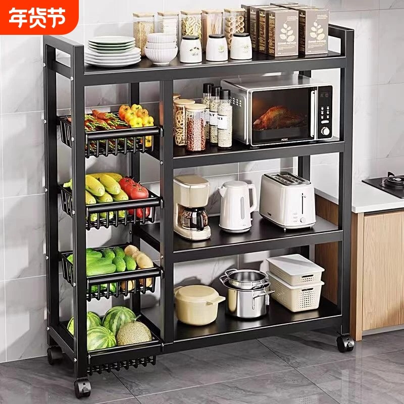 厨房置物架多功能落地放菜小推车家用果蔬菜篮子多层收纳架子货架