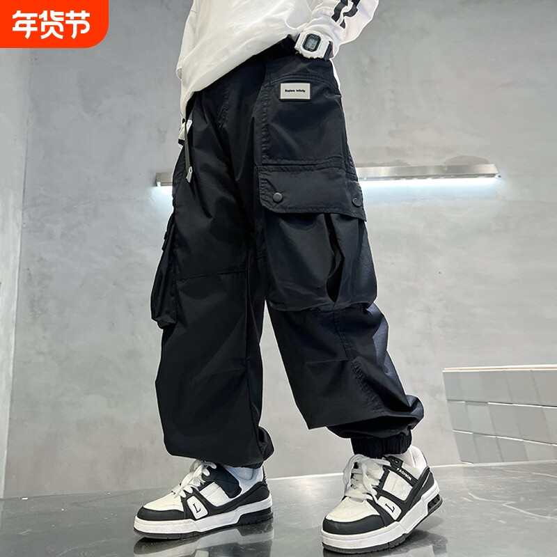 男童工装裤2025速干儿童新款防蚊裤中大童春秋长裤男孩裤子夏薄款