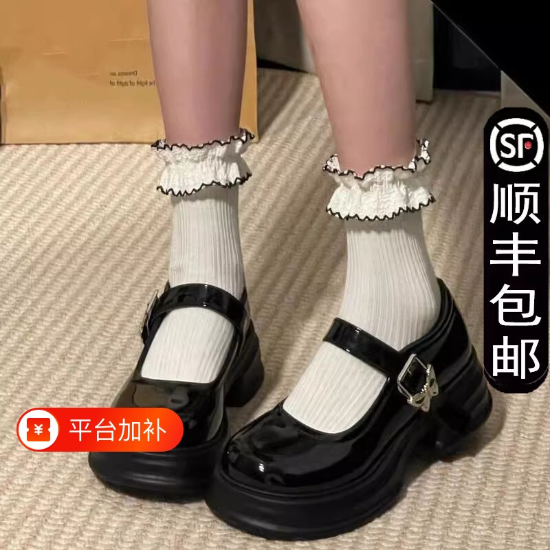 黑色玛丽珍小皮鞋女鞋日系厚底女2025夏季新款jk鞋子中跟圆头