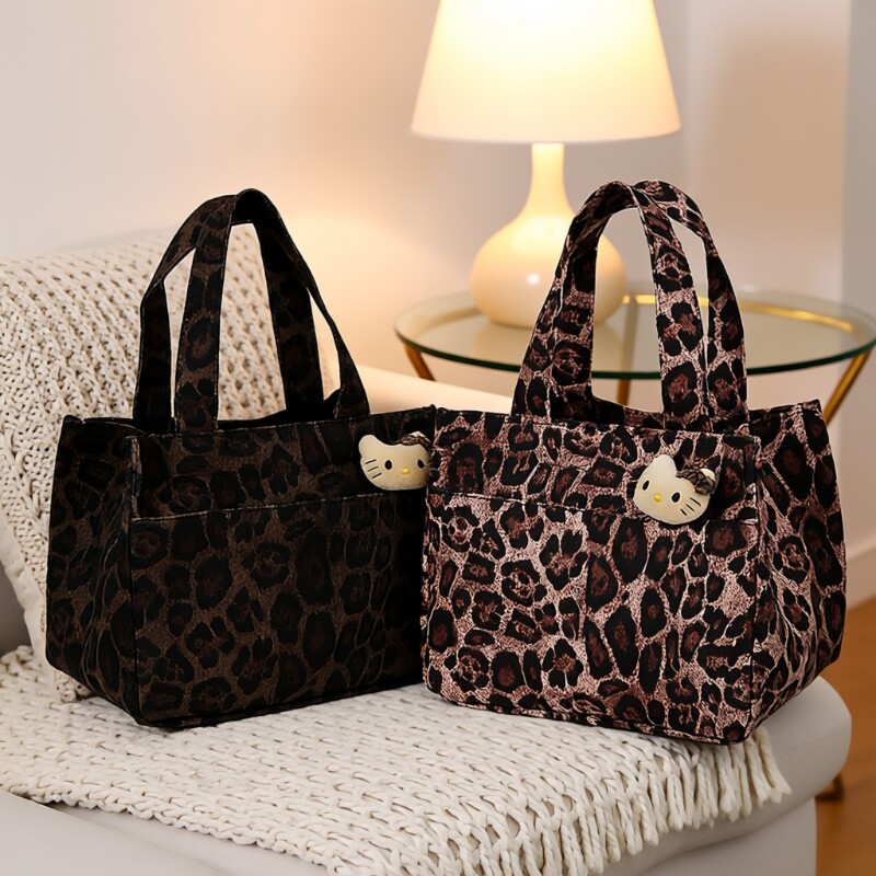 秋冬新款高品质豹纹时尚妈咪包饭盒包上班通勤包手提提包手拎收纳