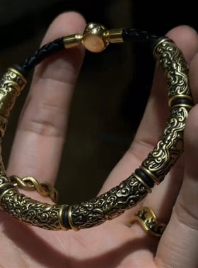 复古黑金饕餮半圆手链中式霸气百搭男士手链国潮文化饕餮纹